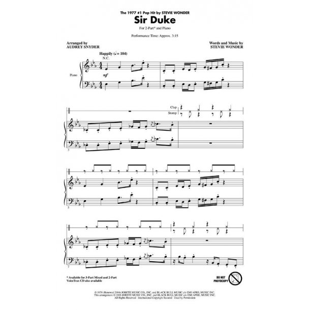WONDER STEVIE SIR DUKE (ARR SNYDER AUDREY) 2 PART CHORAL