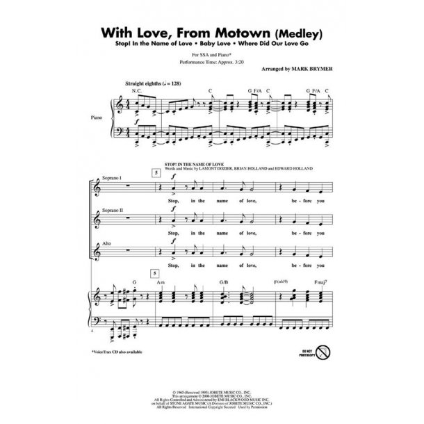 The Supremes With Love From Motown Medley (Brymer Mark) Voicetrax Cd