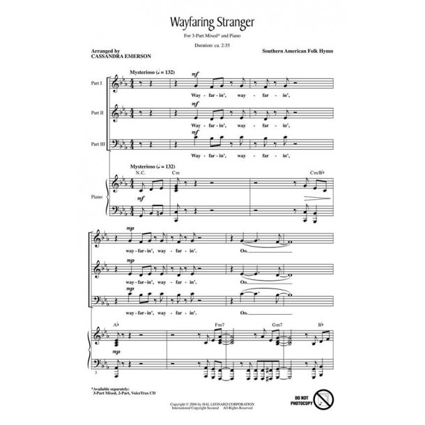 Wayfaring Stranger (Arr Emerson Cassandra) Voicetrax Cd