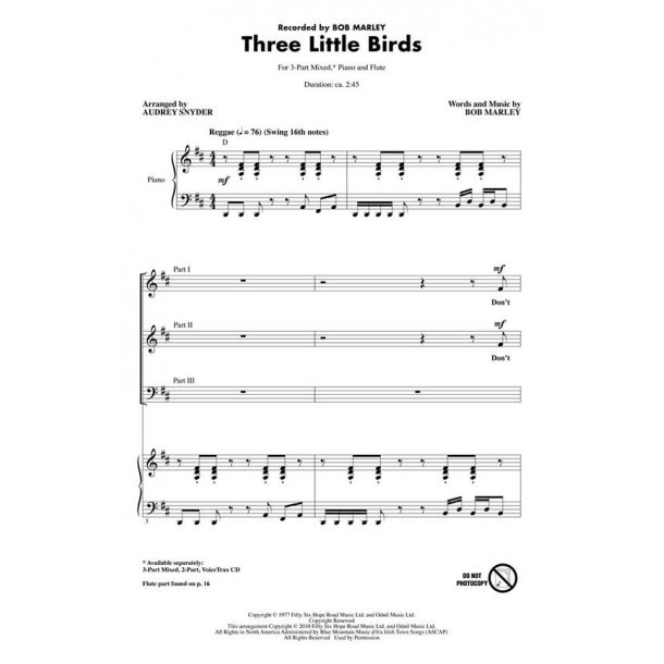 Marley Bob Three Little Birds (Arr Snyder Audrey) Voicetrax Cd