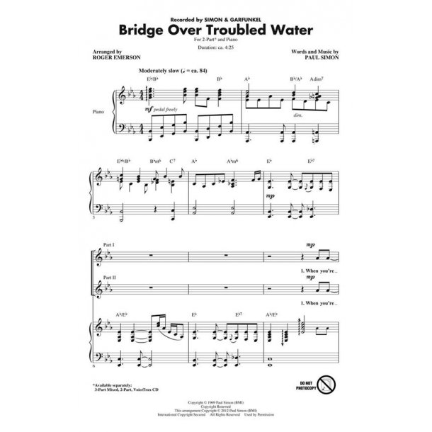 Simon Paul Bridge Over Troubled Water (Arr Emerson Roger) 2 Part Chor