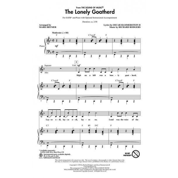 Rodgers/Hammerstein The Lonely Goatherd (Arr Brymer Mark) Showtrax Cd