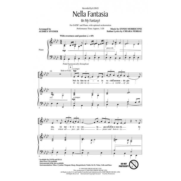 Morricone/Ferrau Nella Fantasia In My Fantasy (Arr Snyder) Showtrax Cd
