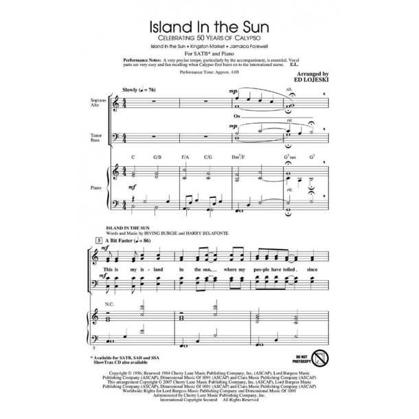 Burgie Irving Island In The Sun (Arr Lojeski Ed) Showtrax Cd