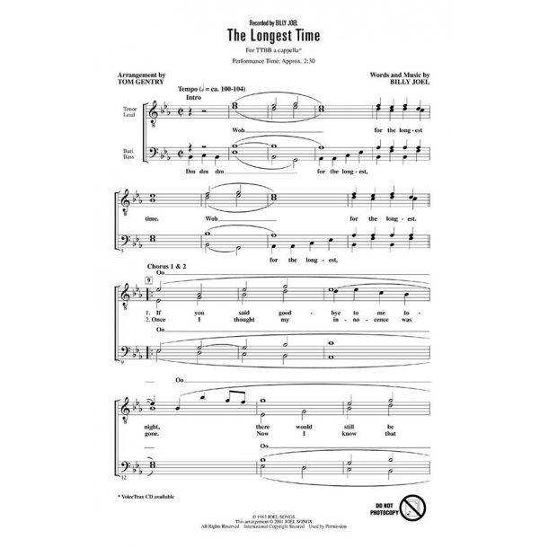 Joel Billy The Longest Time (Gentry Tom) Voicetrax Cd