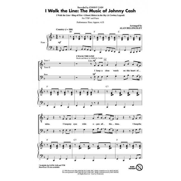 Cash I Walk The Line Music Johnny Cash Medley (Billingsley) Ttb Choral