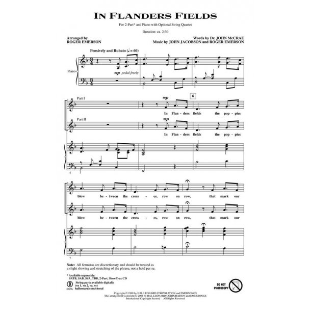 Jacobson John/Mccrae John In Flanders Fields (Arr Emerson) Showtrax Cd