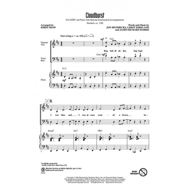 Hendricks/Kirkland/Harris Cloudburst (Arr Shaw Kirby) Showtrax Cd