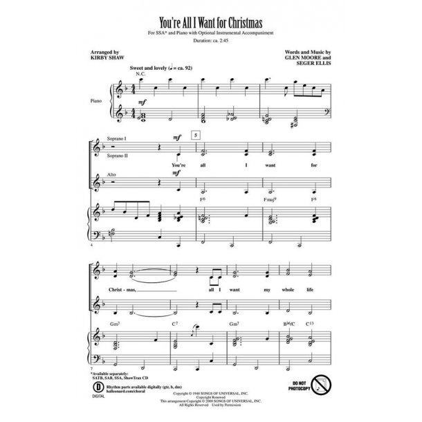 You're All I Want For Xmas Shaw Ssa