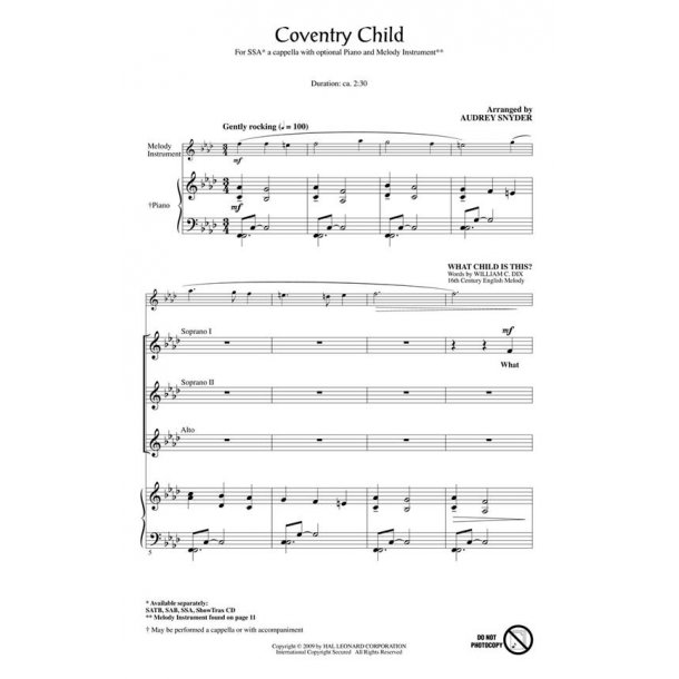 COVENTRY CHILD (SNYDER AUDREY) SSA CHORAL