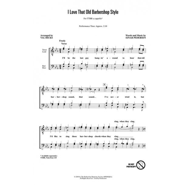 Pedersen Einar I Love That Old Barbershop Style (Hicks) Voicetrax Cd