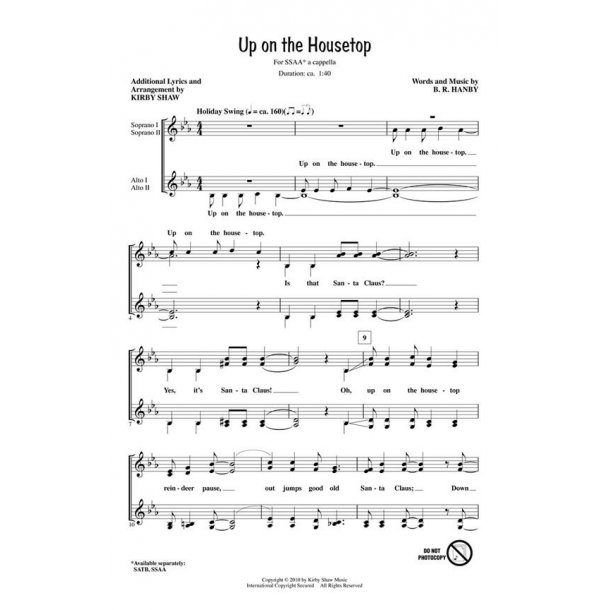 Hanby Br Up On The Housetop (Arr Shaw Kirby) Ssaa A Cappella Choral