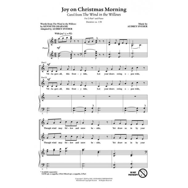 WIND IN THE WILLOWS JOY ON CHRISTMAS MORNING (ARR AUDREY SNYDER) 2PT