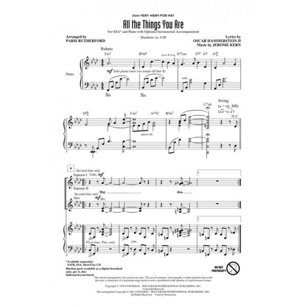 KERN/HAMMERSTEIN ALL THE THINGS YOU ARE (RUTHERFORD PARIS) SSA CHORAL