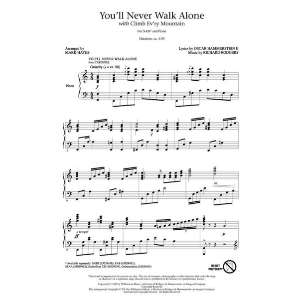 You'll Never Walk Alone With Climb Ev'ry Mountain (Hayes Mark) Sab