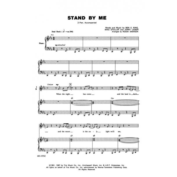 KING/LEIBER/STOLLER STAND BY ME (EMERSON ROGER) 2 PART CHORAL