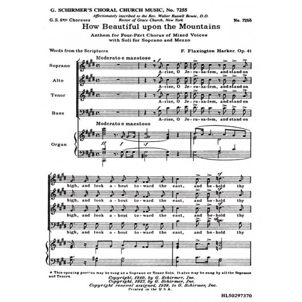 How Beautiful Upon The Mountains Op41   W/Org Soli For Soprano & Mezzo Sop