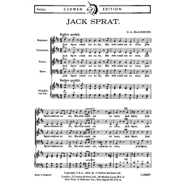 Blackburn Jack Sprat Satb And Piano