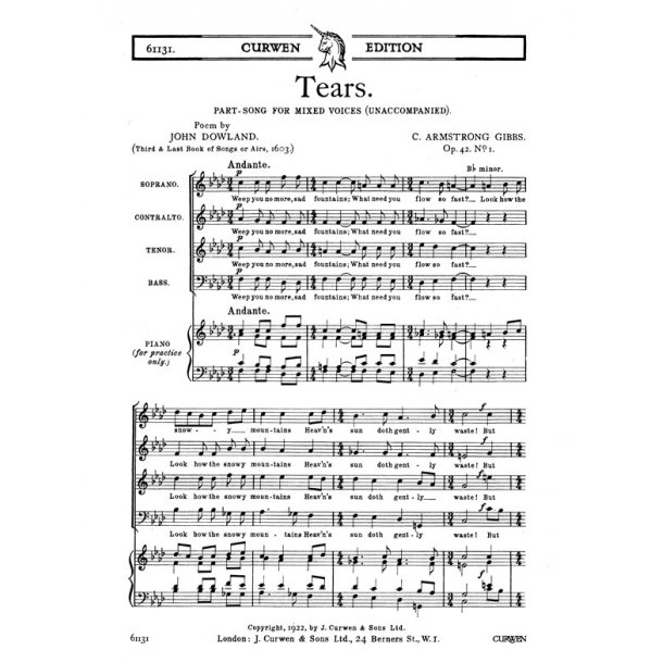 Armstrong Gibbs Tears Satb (Unaccompanied)