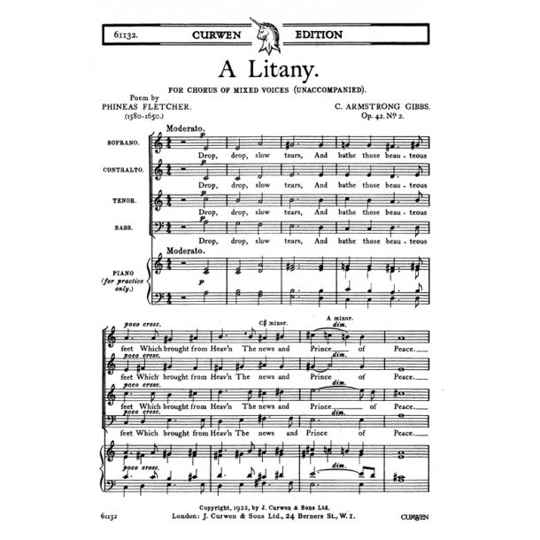 Armstrong Gibbs A Litany Satb Unaccompanied