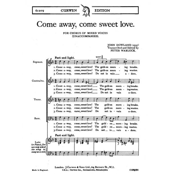 Dowland Come Away Come Sweet Satb