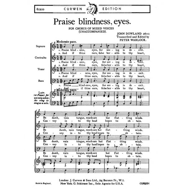Dowland Praise Blindness Eyes Satb