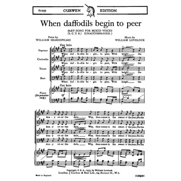 Lovelock When Daffodils Begin Satb
