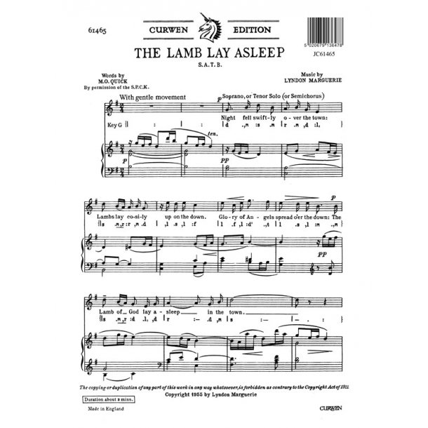 Marguerie Lamb Lay Asleep Satb