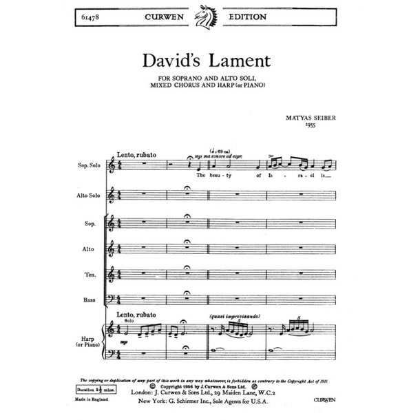 Matyas Seiber: David's Lament (Soprano And Alto Solo/SATB/Piano)