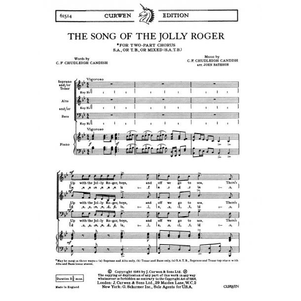 Candish Song Of Jolly Roger Satb