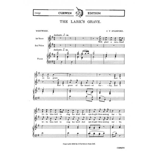 Stanford, Cv The Lark's Grave 2pt/Piano