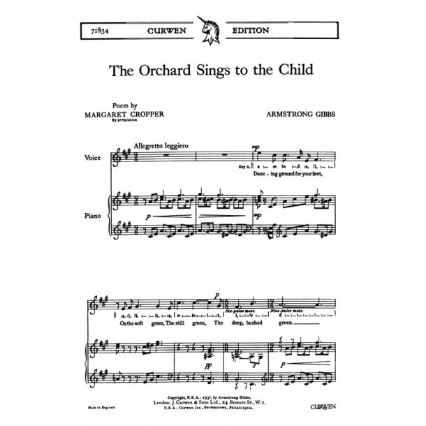 Cecil Armstrong Gibbs: The Orchard Sings To The Child (Unison And Piano)
