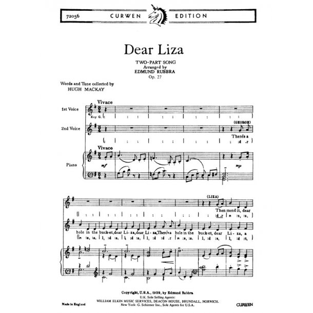 Rubbra, E Dear Liza 2pt/Piano