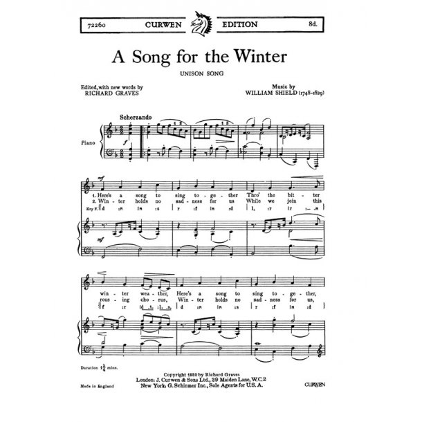 Shield, W A Song For The Winter Unison/Piano