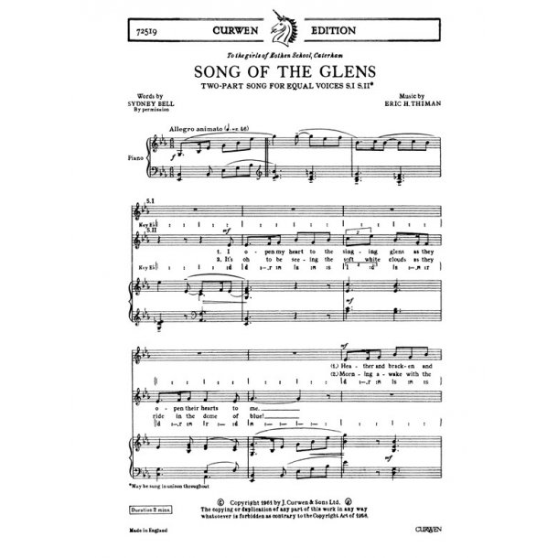 Thiman, E Song Of The Glens 2 Part