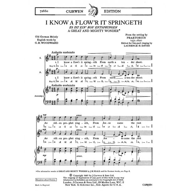 Praetorius I Know A Flow'r It Springeth Sa/Piano