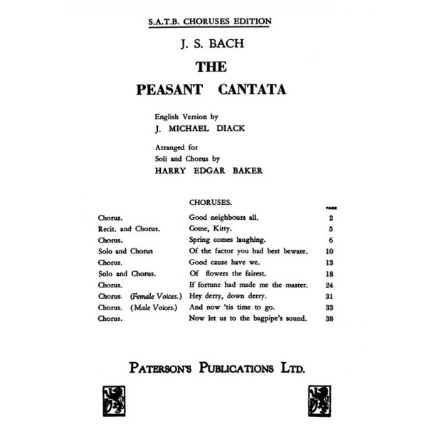 Johann Sebastian Bach: The Peasant Cantata Satb/Piano (Choruses Only)