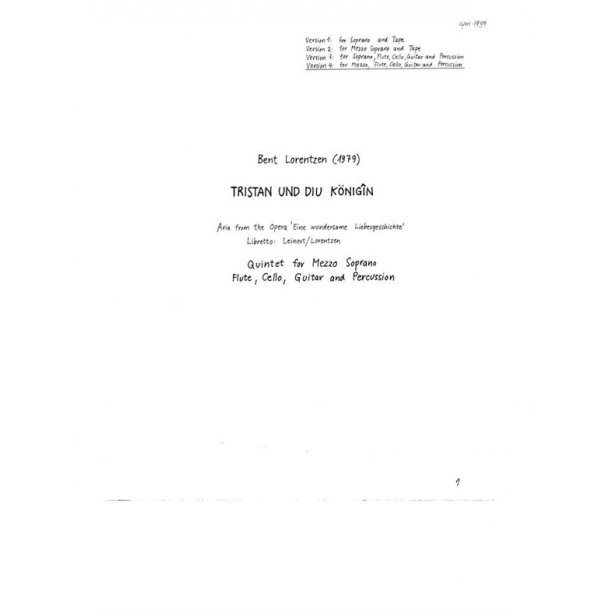 LORENTZEN TRISTAN UND DIE KNIGIN, SOPRAN & ENSEMBLE SC