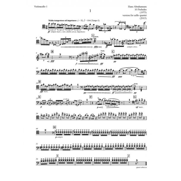 Hans Abrahamsen: 10 Preludes - Version For Cello Quartet (Score)