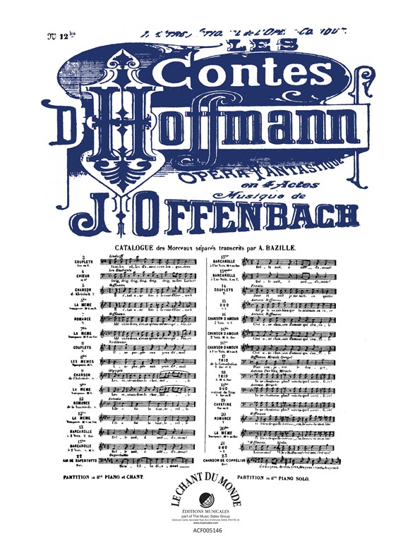 OFFENBACH CONTES D'HOFFMANN (LES) N° 12BIS ROMANCE DE LA TOURTERELLE E