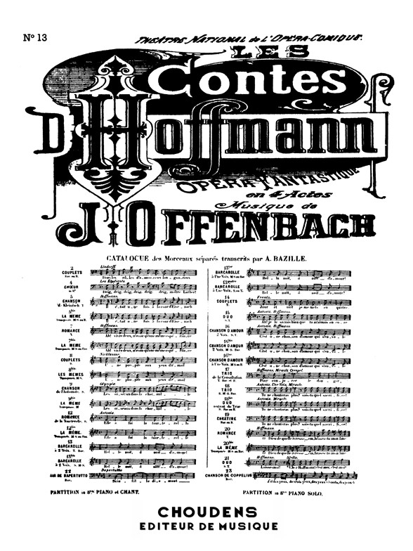 OFFENBACH CONTES D'HOFFMANN (LES) N° 13 BARCAROLLE BELLE NUIT TÉNOR ET