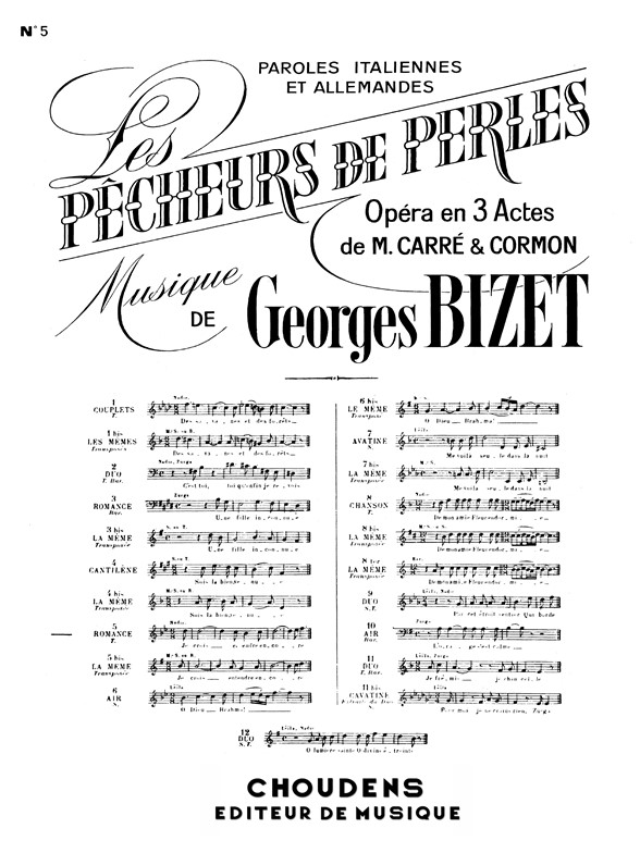 BIZET PÊCHEURS DE PERLES (LES) N° 5 ROMANCE DE NADIR JE CROIS ITAL/GER