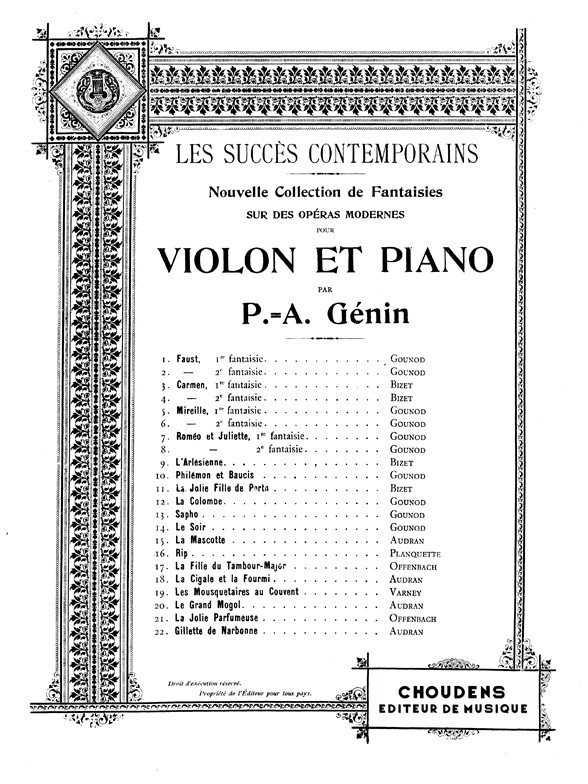 BIZET, G CARMEN SECOND FANTAISIE VIOLIN/PIANO (ARR. P. GENIN)