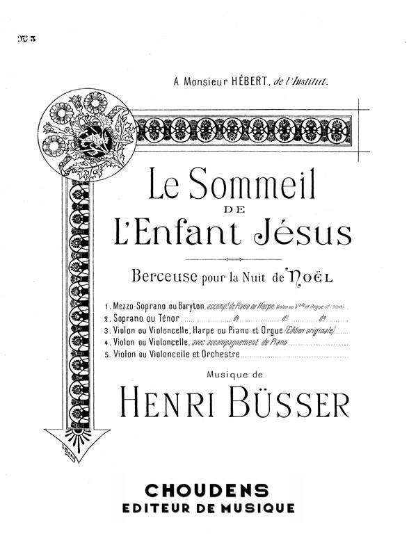 BUSSER SOMMEIL DE L'ENFANT-JÉSUS (LE) N° 3 VIOLON OU VIOLONCELLE HARPE