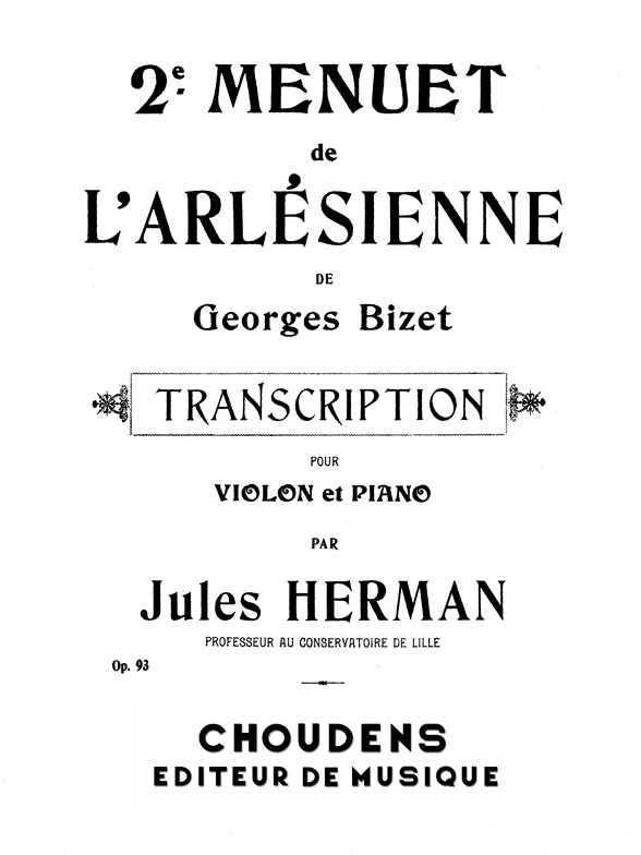 Bizet L'arlesienne Menuet 2 Vln/Pf