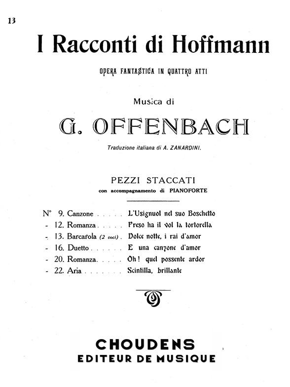 OFFNBCH I RACCONTI HOFFMANN BARCAROLE-DOLCE NOTTE-2 VOICES/PIANO