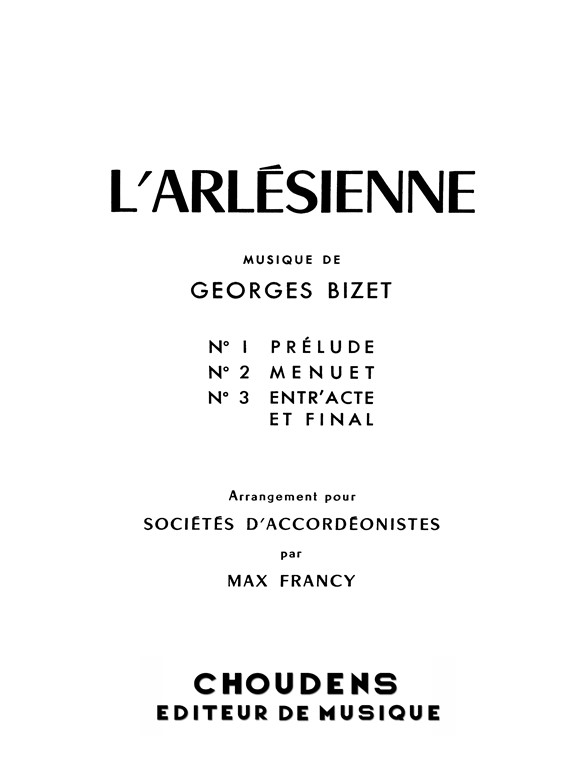 BIZET ARLÉSIENNE (L') ACCORDÉON (4 OU 5) CONTREBASSE ET BATTERIE