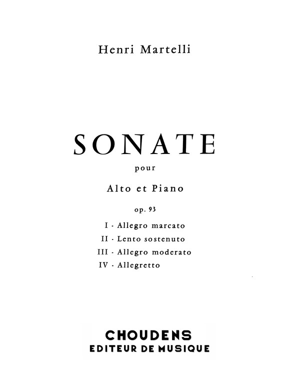 MARTELLI SONATE OPUS 93 ALTO ET PIANO