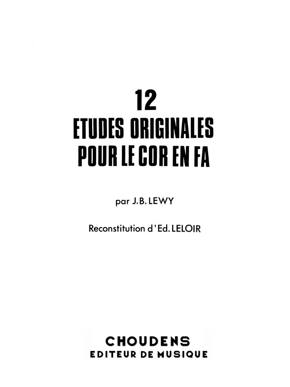 LEWY 12 ÉTUDES ORIGINALES COR
