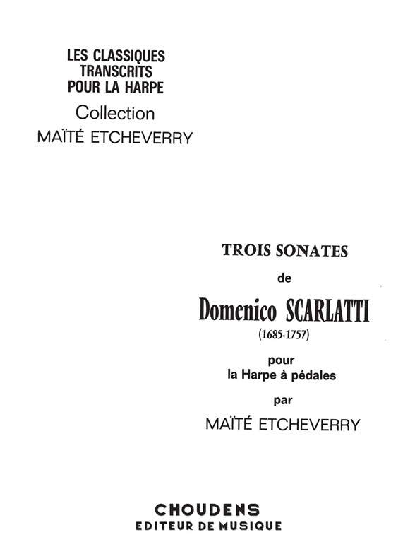 SCARLATTI 3 SONATES HARPE À PÉDALES